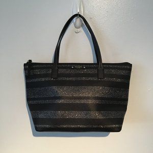 Kate Spade Black Glitter Striped Small Tote Bag